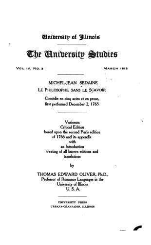Le philosophe sans le sçavior: comédie en cinq actes et en prose, first performed December 2, 1765