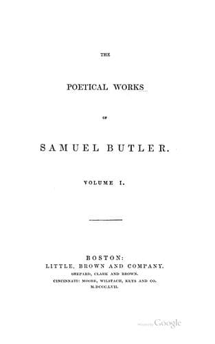 The Poetical Works of Samuel Butler