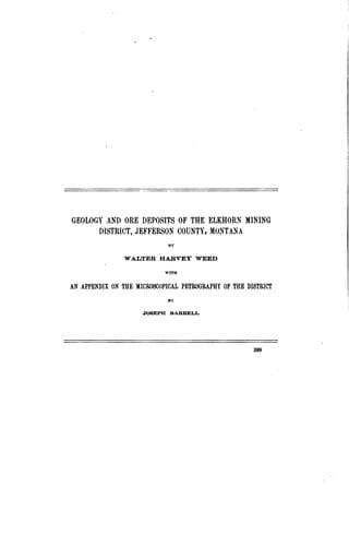 Geology and Ore Deposits of the Elkhorn Mining District, Jefferson County, Montana