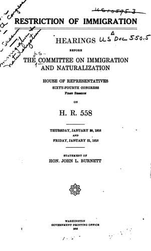 Restriction of Immigration: Hearings Before the Committee on Immigration and ...