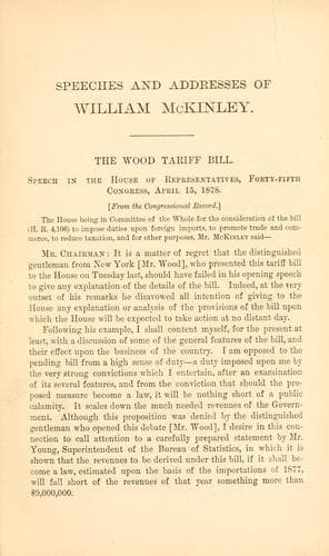 Speeches and addresses of William McKinley, from his election to Congress to the present time