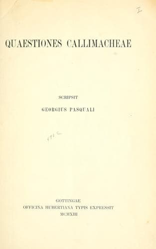 Quaestiones Callimacheae
