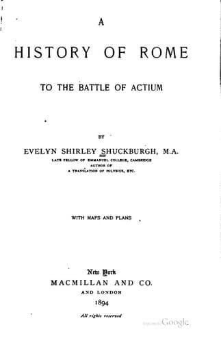 A history of Rome to the battle of Actium