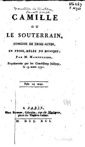 Camille, ou, Le souterrain, comédie en trois actes, en prose ..