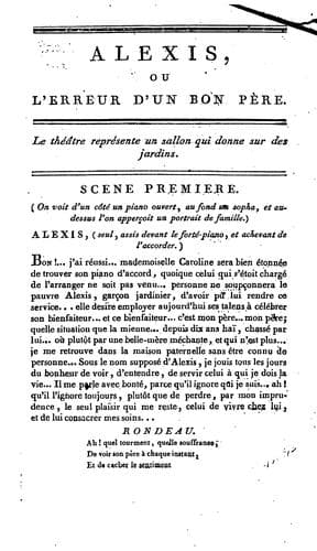 Alexis, ou, L'erreur d'un bon père, comédie en un acte, et en prose, mélée d'ariettes ..