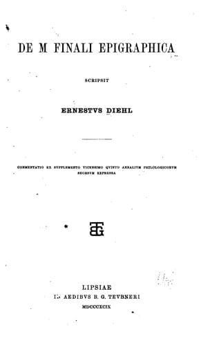 De m finali epigraphica scripsit Ernestvs Diehl ..