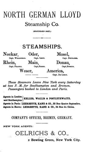 Across the Atlantic from New York to Southampton, Havre, and Bremen