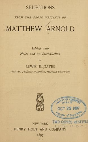 Selections from the prose writings of Matthew Arnold