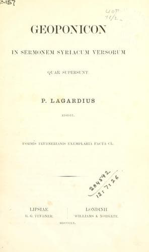 Geoponicon in sermonem syriacum versorum quae supersunt