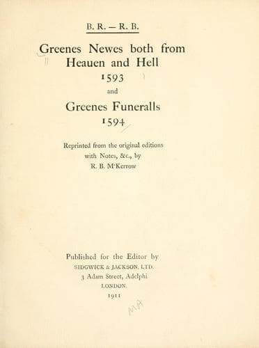 Greenes newes both from heauen and hell 1593