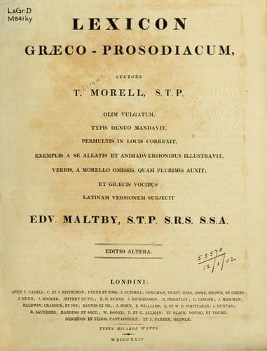 Lexicon graeco-prosodiacum auctore T. Morell ..