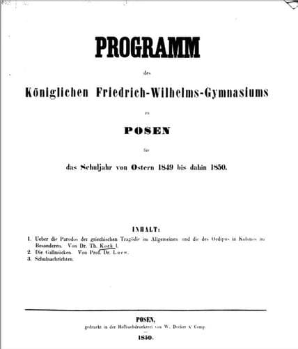 Über die Parodos der griechischen Tragödie  im Allgemeinen und die des Oedipus in Kolonos im Besonderen