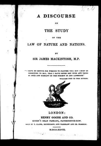 A discourse on the study of the law of nature and nations