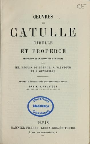 Oeuvres de Catulle, Tibulle et Properce