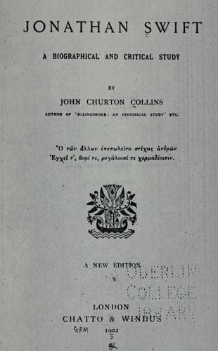 Jonathan Swift; a biographical and critical study