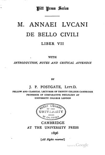 M. Annaei Lvcani De bello civili liber VII: with introduction, notes and ...