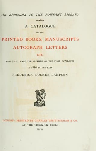 An appendix to the Rowfant library