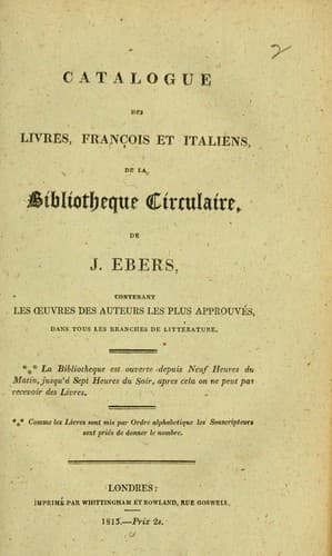 Catalogue des livres, Francois et Italiens de la biblioteque circulaire