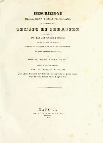 Descrizione della gran terma puteolana volgarmente detta Tempio di Serapide