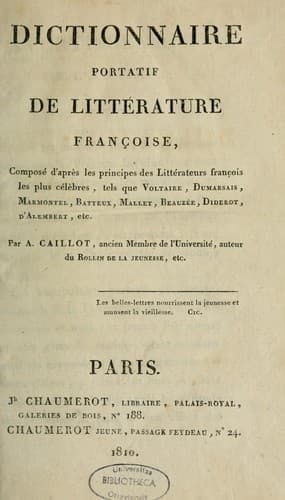 Dictionnaire portatif de littérature françoise --