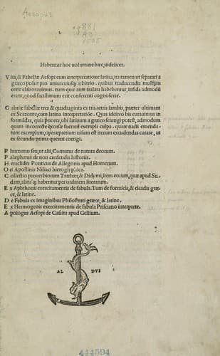Habentur hoc uolumine hæc, uidelicet. Vita, & Fabellæ Aesopi cum interpretatione latina