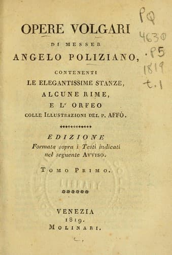 Opere volgari di Messer Angelo Poliziano