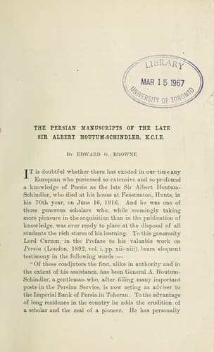 The Persian manuscripts of the late Sir Albert Houtum-Schindler, K.C.I.E.