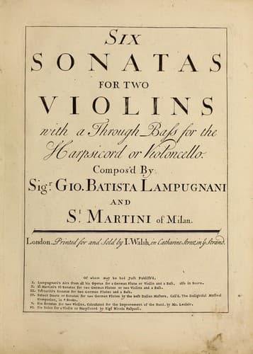 Six sonatas for two violins with a through bass for the harpsicord or violoncello