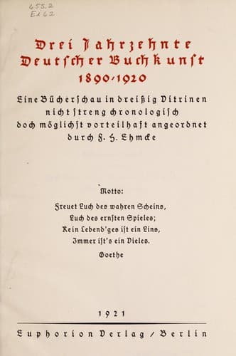 Drei jahrzehnte deutscher Buchkunst, 1890-1920