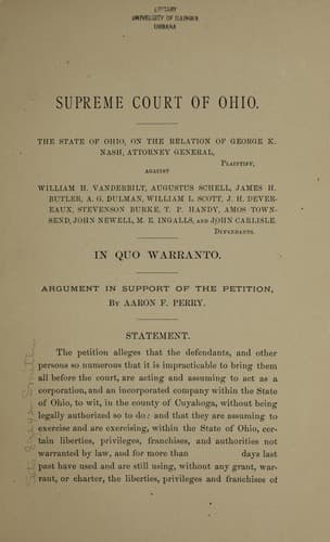 Supreme Court of Ohio. The state of Ohio, on the relation of George K. Nash, attorney general, plaintiff