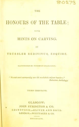 The honours of the table; with hints on carving. Illustrated by numerous engravings