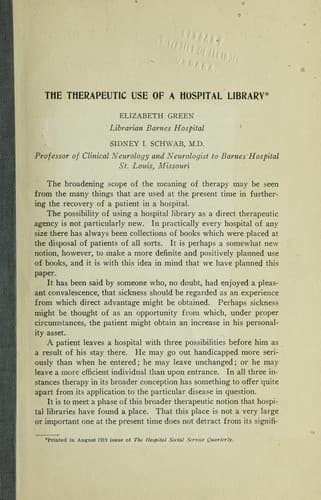 The therapeutic use of a hospital library