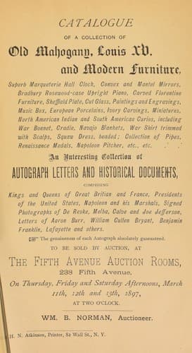 Catalogue of a collection of old mahogony, Louis XV, and modern furniture