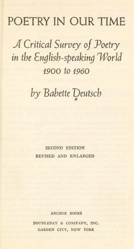 Poetry in our time, a critical survey of poetry in the English-speaking world, 1900 to 1960