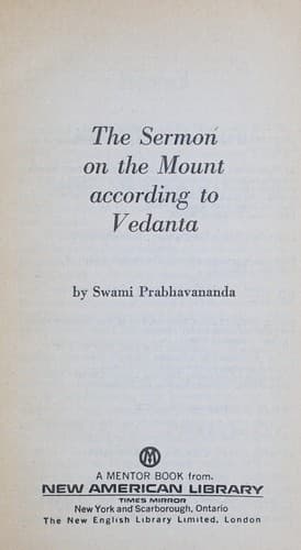 The sermon on the Mount according to Vedanta