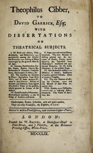 Theophilus Cibber, to David Garrick, Esq