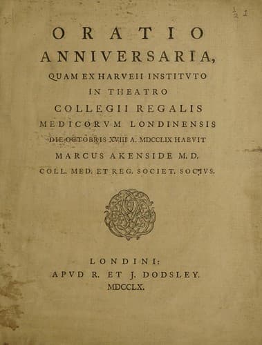 Oratio anniversaria, quam ex Harveii instituto in theatro Collegii Regalis Medicorum Londinensis die Octobris 18 a MDCCLIX