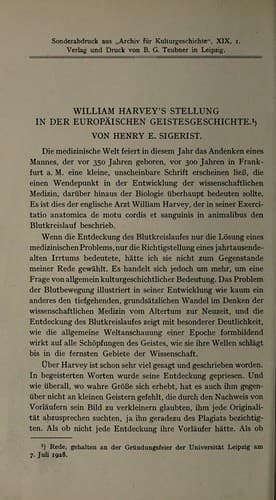 William Harvey's Stellung in der Europäischen Geistesgeschichte