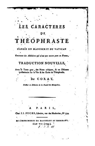 Les caracteres de Théophraste: d'après un manuscrit du Vatican