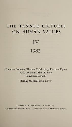 The Tanner Lectures on Human Values, 1983 (Tanner Lectures on Human Values)
