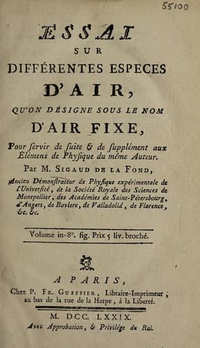 Essai sur différentes espèces d'air qu'on désigne sous le nom d'air fixe