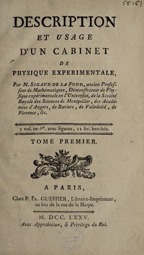 Description et usage d'un cabinet de physique expérimentale