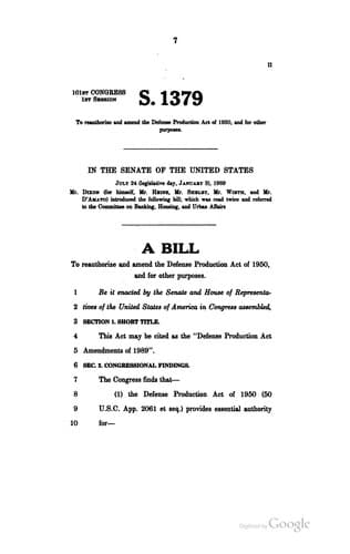 Legislative proposals to reauthorize the Defense Production Act of 1950