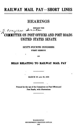 Railway Mail Pay-short Lines: Hearings Before the Committee on Post Offices ...