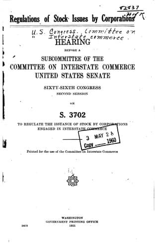 Regulations of Stock Issues by Corporations