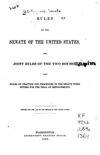Rules of the Senate of the United States, and Joint Rules of the Two Houses ...