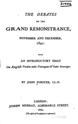 The debates on the grand remonstrance, November and December, 1641